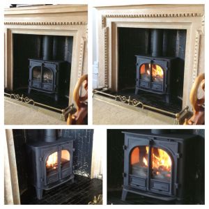 Cast Iron Stove Installation And Marble Fireplace Surround
