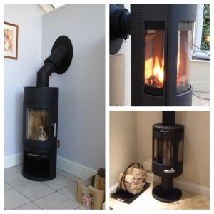 Contemporary Corner Stove With Flue Pipe